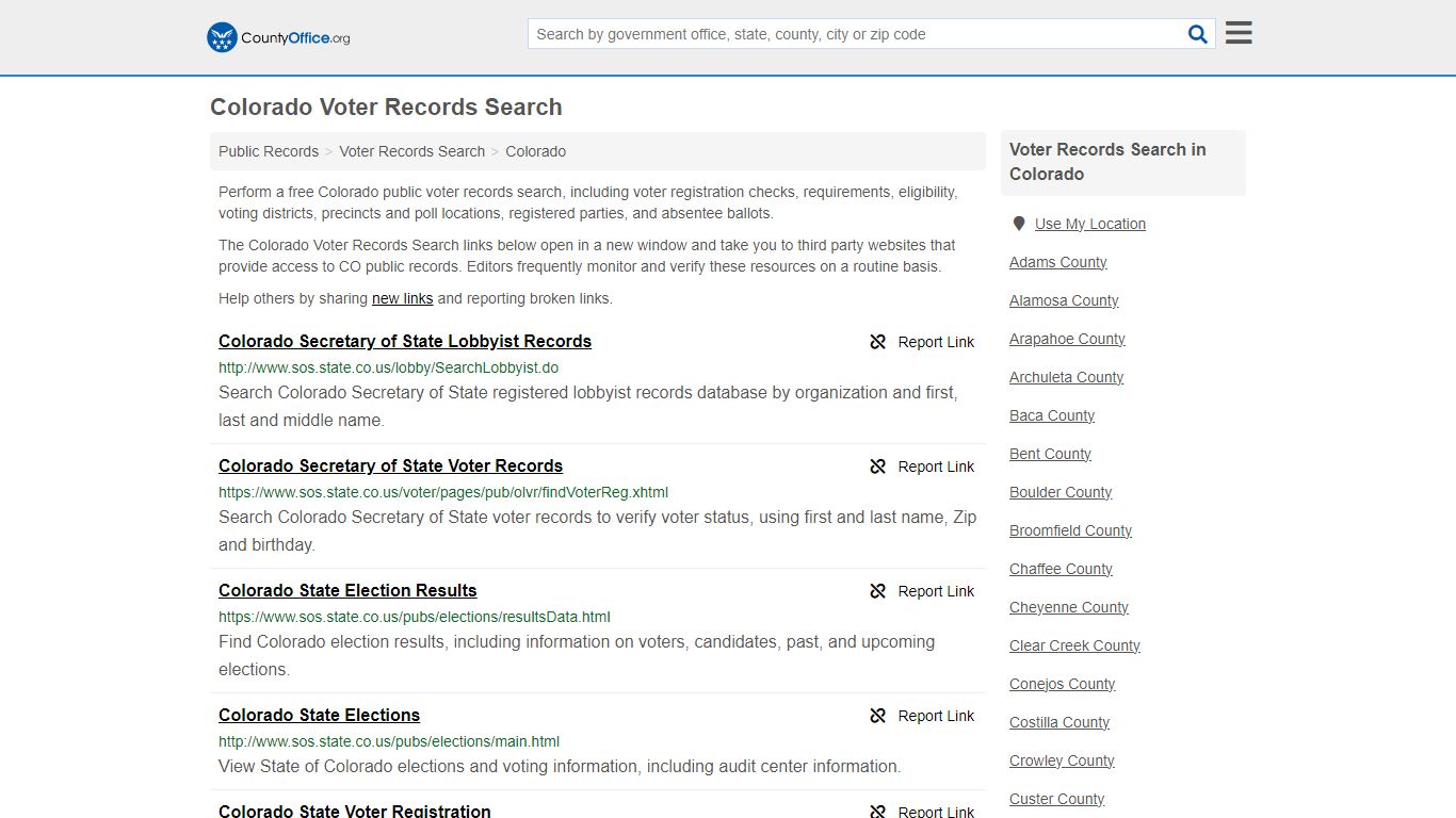 Colorado Voter Records Search - County Office